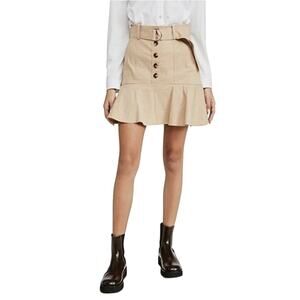 A.L.C Miley Button-Front Flirty Skirt Linen Blend Ruffle in Beige/Tan size 6 NWT